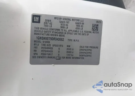 2013 Chevrolet Suburban 1500 Ltz z USA, uszkodzony, nr VIN 1GNSKKE79DR343662